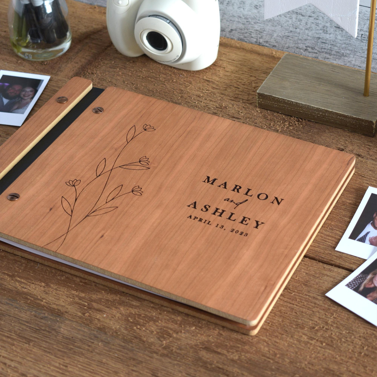 Wooden Wedding Guest Book, Wooden Guestbook, Personalized Wedding Book, Polaroid Guest book, Wedding Gift, Engagement Gift