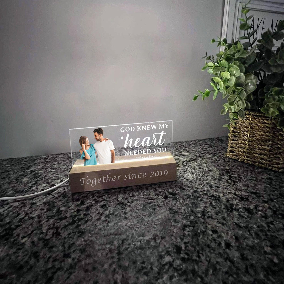 God Knew My Heart Needed You - Personalized 3D LED Light Wooden Base - Gift For Couple, Valentines Gift, Anniversary Gift