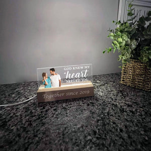 God Knew My Heart Needed You - Personalized 3D LED Light Wooden Base - Gift For Couple, Valentines Gift, Anniversary Gift