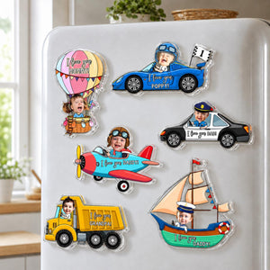 Personalized Kid Ride on Vehicle Fridge Magnet: Custom Baby Face Car Magnet, Best Gift for Dad, Mom, Gradma, Grandpa