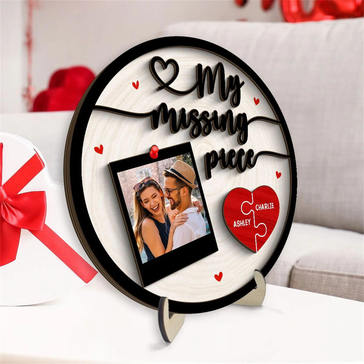 My Missing Piece Couple Photo - Personalized 2-Layer Wooden Plaque - Valentine's Day Gift For Couple