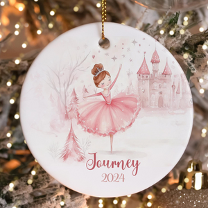 Personalized Pink Ballet Dancer Ornament, Custom Kids Christmas Ornaments, Childrens Gift Ornament with Any Name, Pastel Girls Ornaments