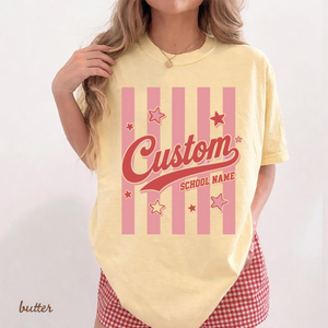 Custom Mascot Comfort Color Shirt, School Spirit Design, Striped Team Shirt, Back To School, School Team Matching Shirt, School Mascot Shirt