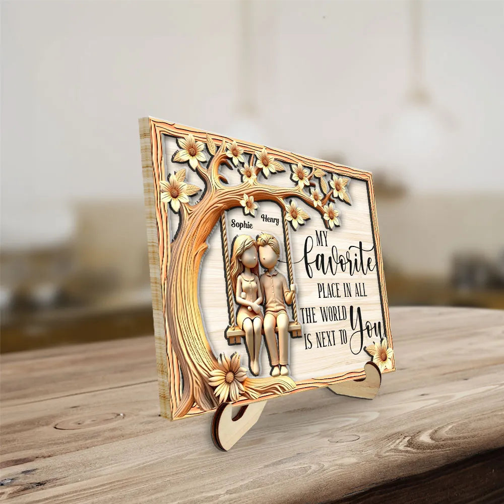 Couple On Swing With Floral - Personalized Wooden Plaque - Valentine's Day Gift For Couple