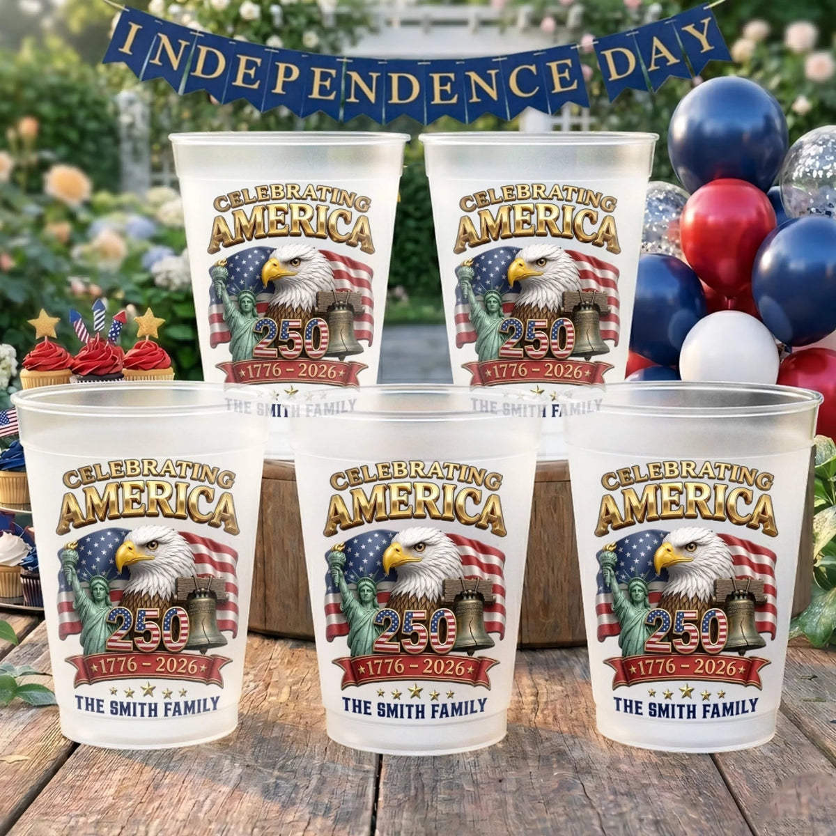 Celebrating National Birthday - Personalized Plastic Frosted Water Cup - Patriotic Gift For Family, 4th Of July Gift