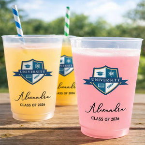 Custom Photo University Logo Graduation - Personalized Frosted Cups - Graduation Drinkware, Party Favor Cup