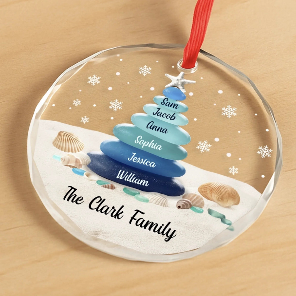 Waves Bring Sea Glass Family Closer - Personalized Crystal Ornament - Christmas Gift For Family