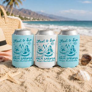 Float & Sip Beach Bachelorette Party Favors, Pool Party Can Coolers, Coastal Birthday Can Coolers