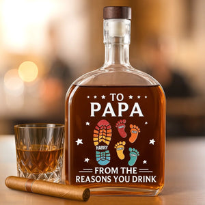 To Papa From Little Footprints - Personalized Whiskey Bottle - Gift For Dad, Papa, Father's Day