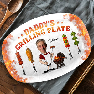 Dad Grandpa With His Grilling Plate - Personalized Platter - Gift For Dad, Grandpa, Father's Day Gift