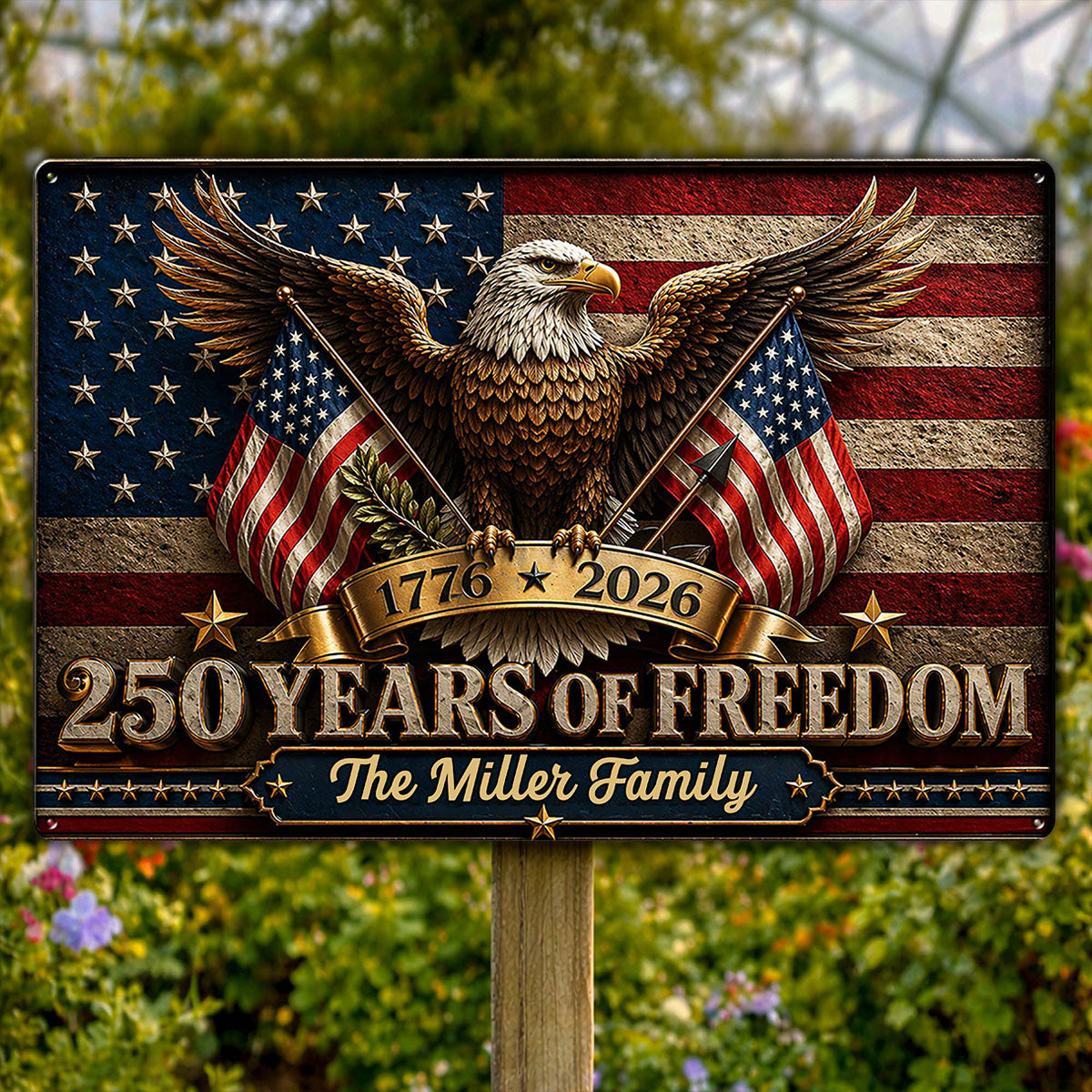 America 250th Anniversary Eagle - Personalized Metal Sign - 250th Anniversary America Patriotic, Family Decoration