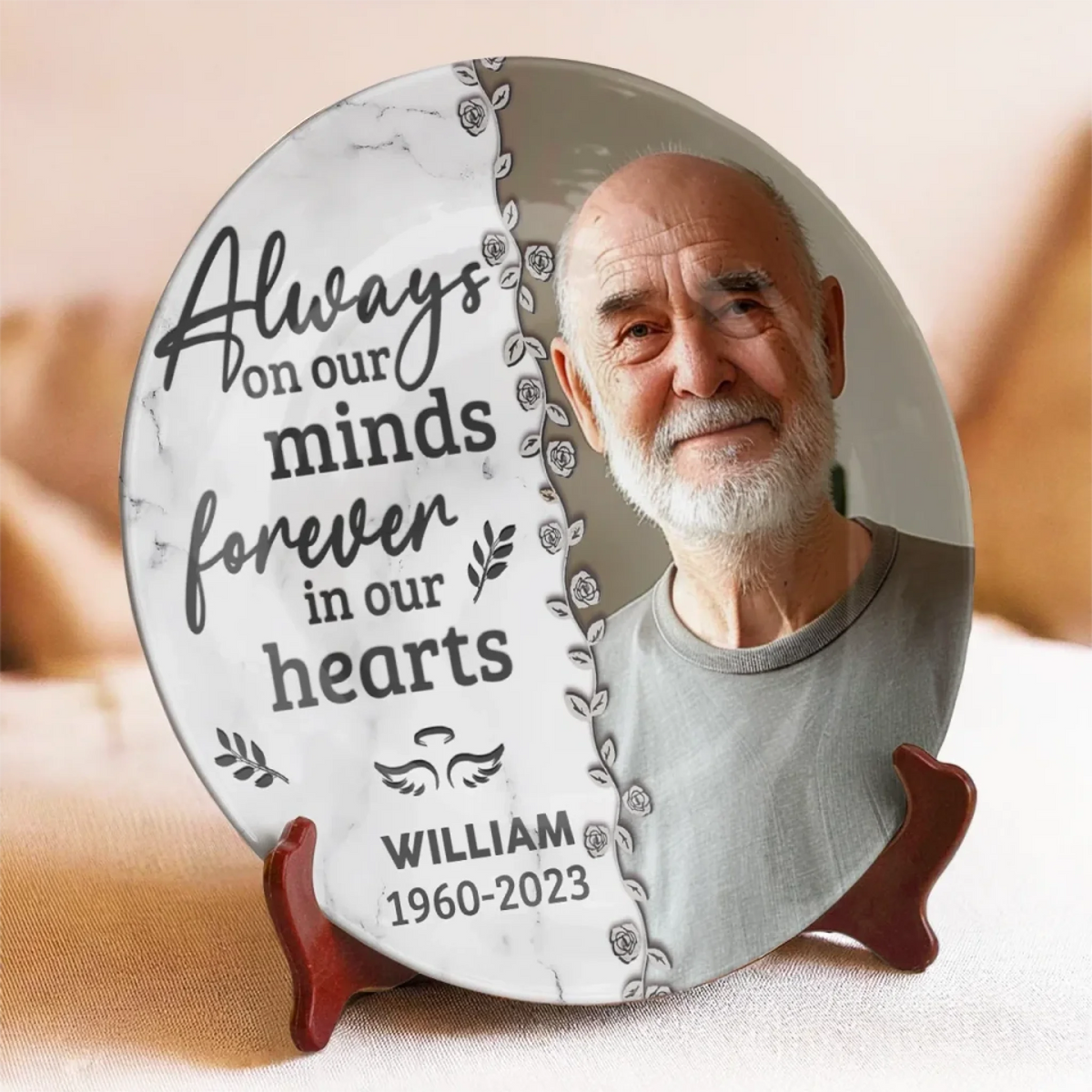 Always On Our Minds Forever In Our Hearts - Personalized Ceramic Plate - Memorial Gift, Sympathy Gift For Family Members