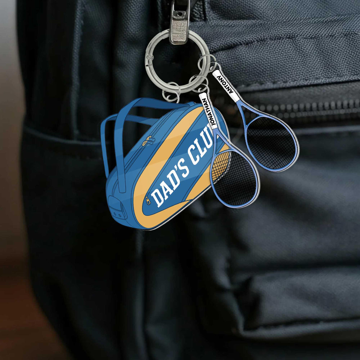 Dad's Club Tennis Keychain Personalized Gift with Kids' Names on Rackets, Custom Father s Day Gift for Tennis Dads