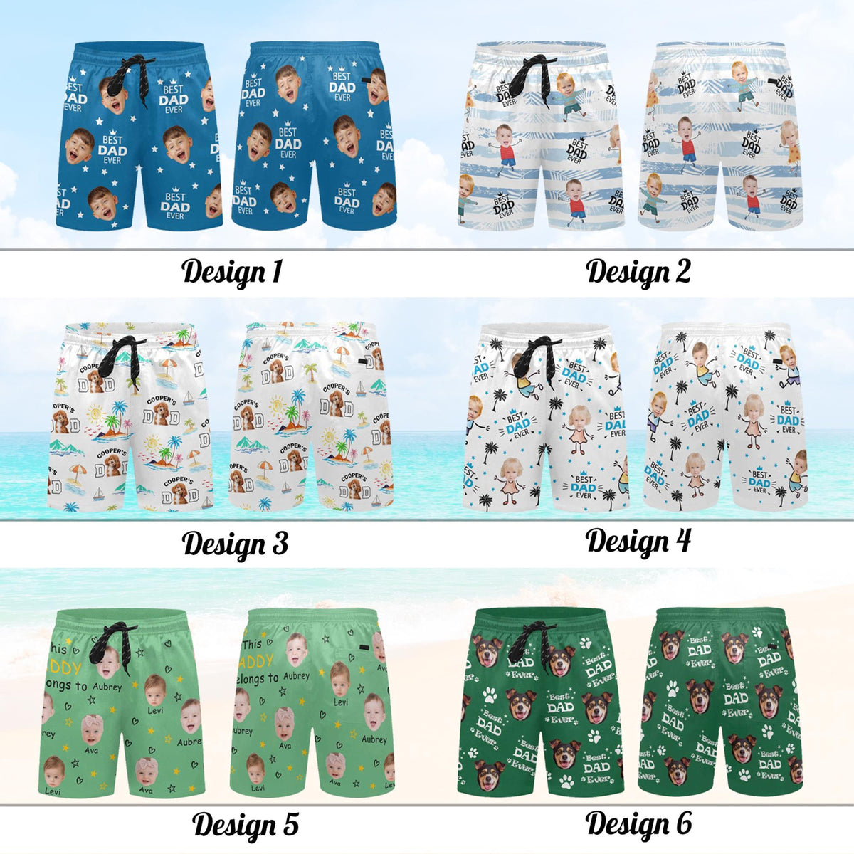 Custom Beach Shorts for Dad, Personalized Men Swim Trunks, Men's Bathing Suit, Father's Day Gift