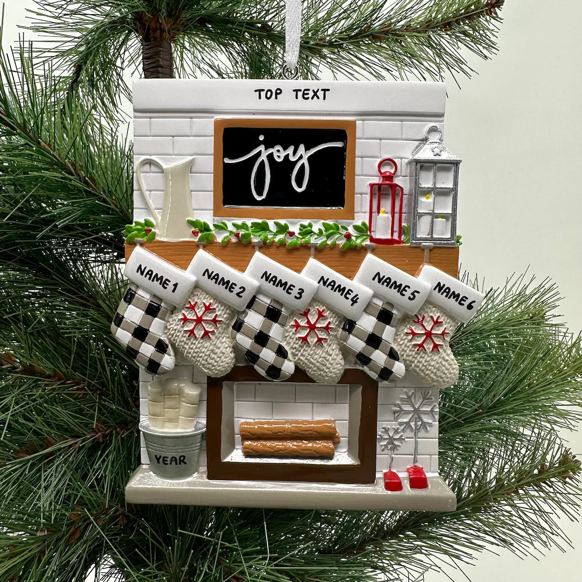 Fireplace Family Stocking Ornament, Personalized Joy Ornament for Christmas Family, Family Keepsake Ornament 2025