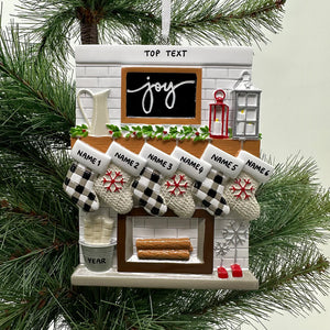 Fireplace Family Stocking Ornament, Personalized Joy Ornament for Christmas Family, Family Keepsake Ornament 2025