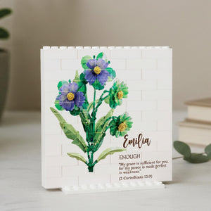 Personalized Birth Flower Initial With Bible Verse Building Block, Gift for Mom Mothers Day, Custom Birth Month Brick Flowers Birthday Gift