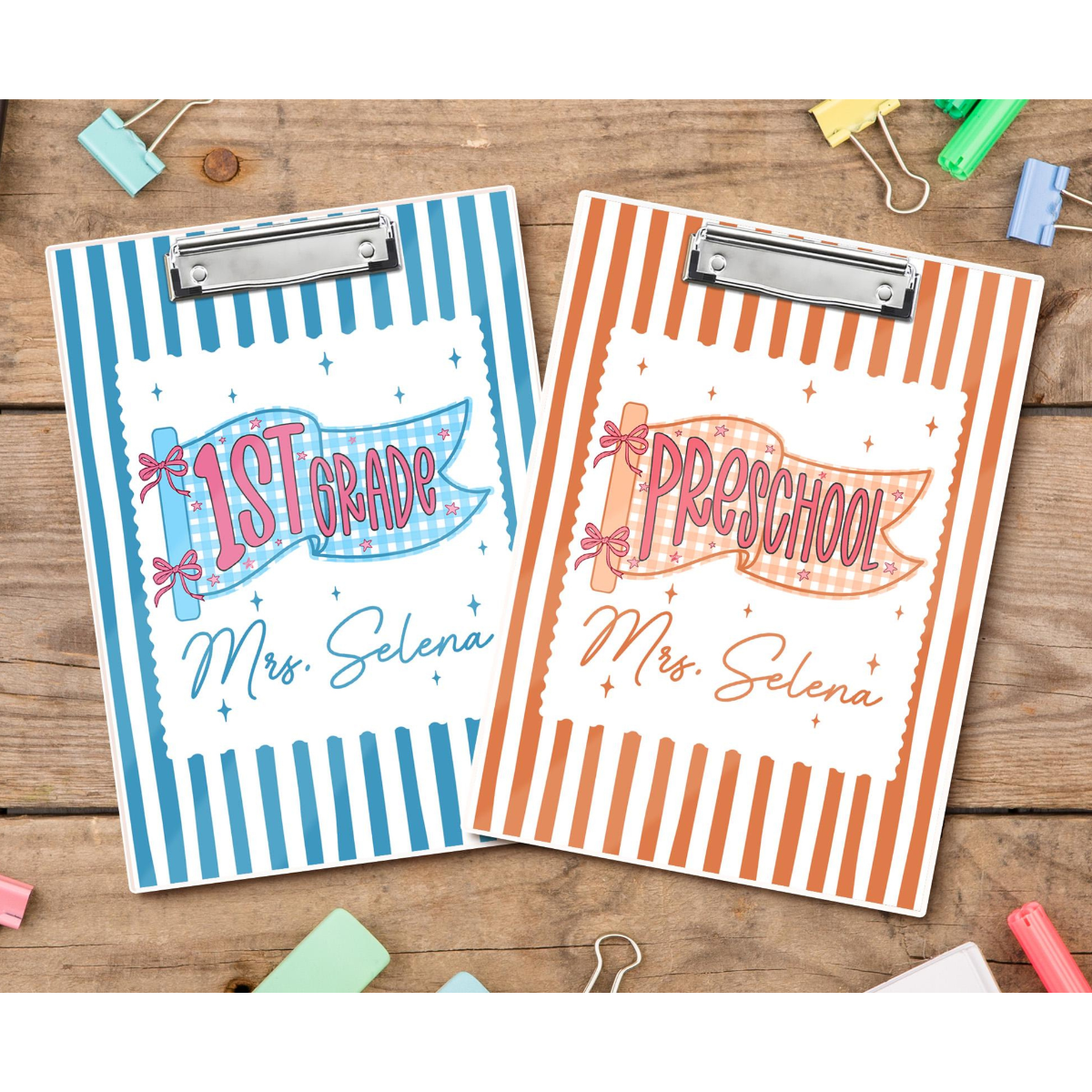 Custom Teacher Pennants Flag Teacher Clipboard: Striped Acrylic Clipboard With Teacher Name, Back to School Gifts, Teacher Appreciation Gift
