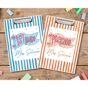 Custom Teacher Pennants Flag Teacher Clipboard: Striped Acrylic Clipboard With Teacher Name, Back to School Gifts, Teacher Appreciation Gift