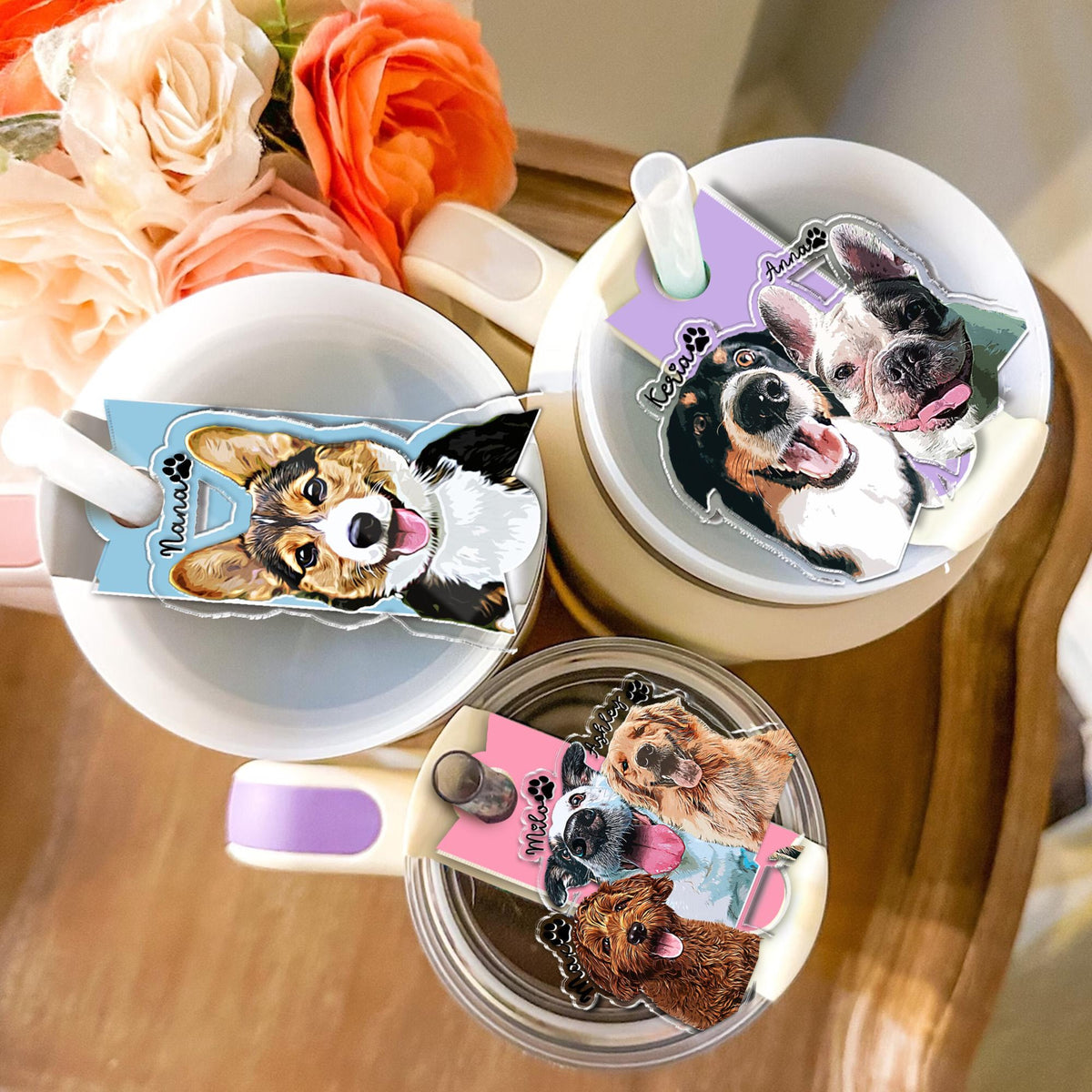 Personalized Dog Tumbler Name Tag, 30oz 40oz Tumbler Pet Plate Topper, Custom Pet Portrait Tumbler Topper, Pet Memorial Tumbler Tag