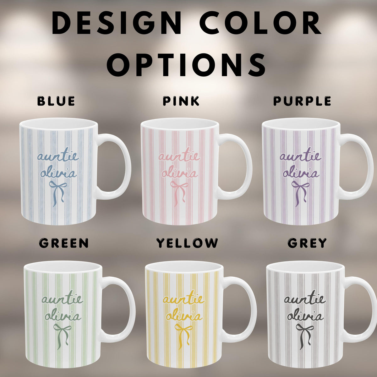 Custom Name Auntie Mug: Baby Announcement Striped Coffee Cup for New Aunt, Personalized New Aunt Gift, Aunt Birthday Gift, Pregnancy Reveal