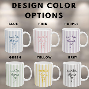 Custom Name Auntie Mug: Baby Announcement Striped Coffee Cup for New Aunt, Personalized New Aunt Gift, Aunt Birthday Gift, Pregnancy Reveal