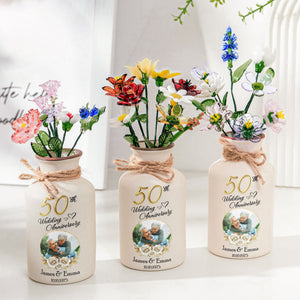 Wedding Anniversary Gift For Her - Personalized Photo Vase With Glass Birth Month Flowers - Anniversary Gift For Wife