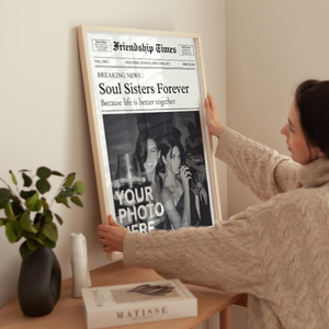 Custom Newspaper Print, Personalized Best Friends Wall Art, Retro Bestie Birthday Gift, Friendship Gift, Roommate Decor, Girl Dorm Decor