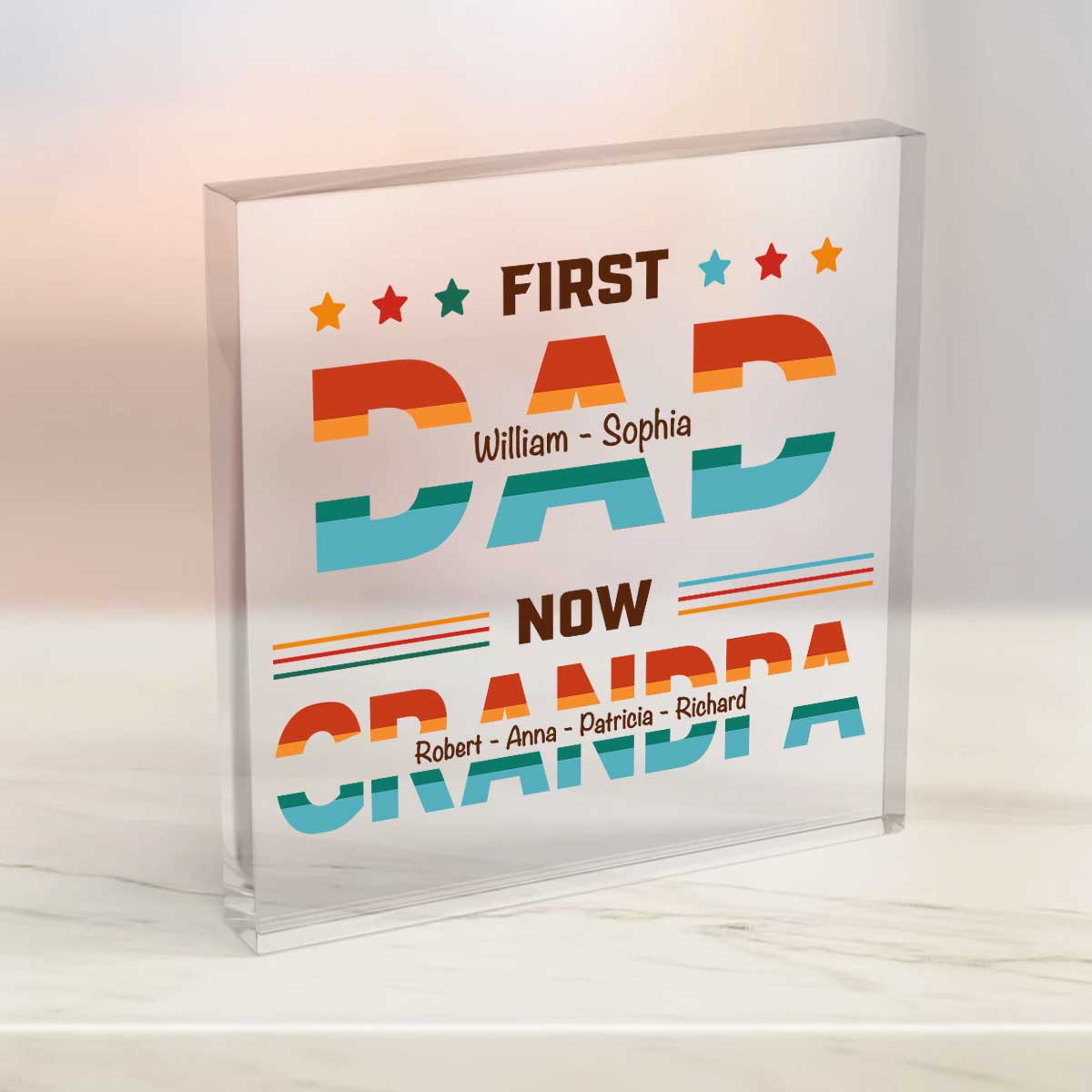 First Dad Now Grandpa Personalized Acrylic Block, Dad Grandpa Gifts, Custom Grandkids Name Acrylic Sign For Grandpa, Father s Day Gifts For Grandpa