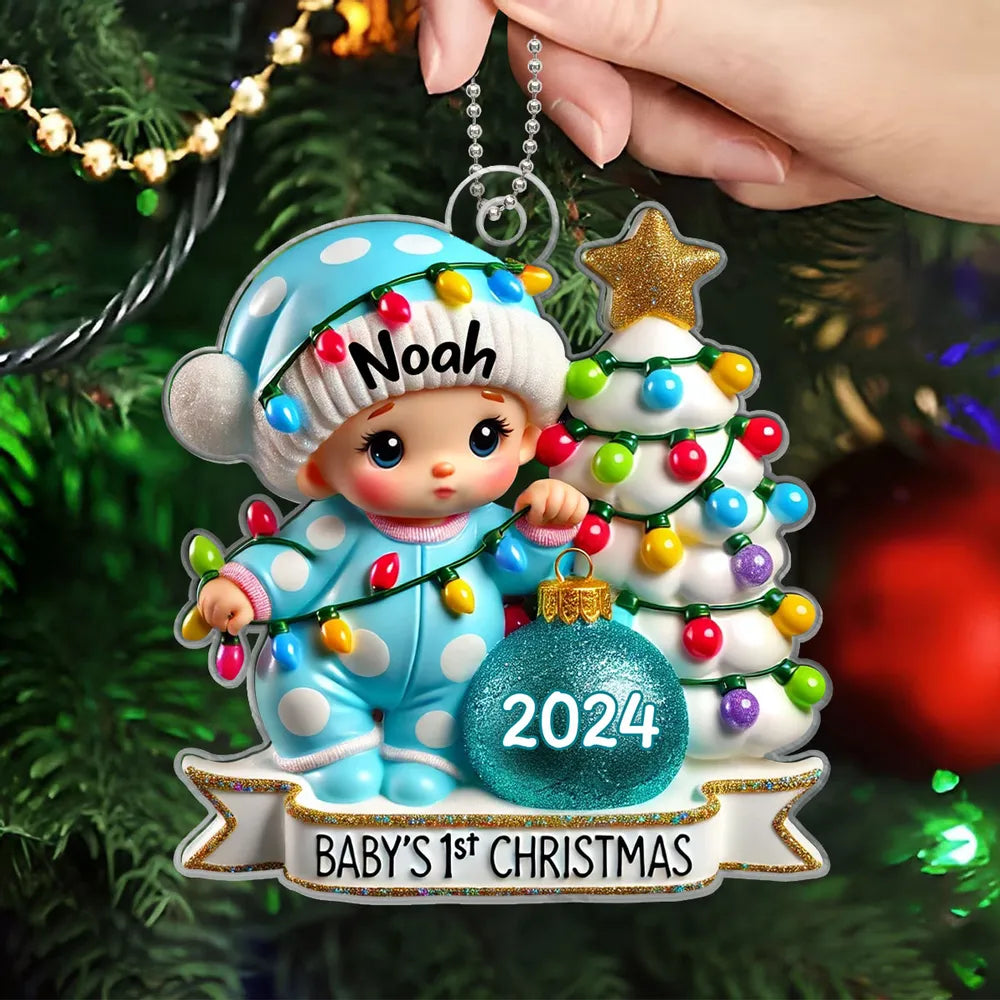 Baby First Christmas 3D Effect Personalized Acrylic Ornament, Baby Boy Girl Gift for Couples, New Parents Keepsake, Gift for Newborn