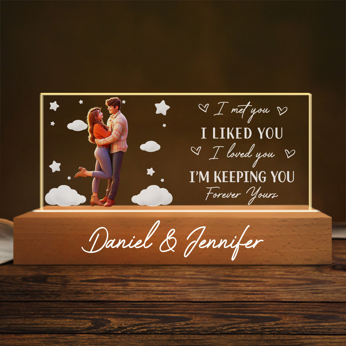 I'm Keeping You Forever Yours Turn You Picture Into Card Style, Custom 3D LED Light Wooden Base, Anniversary Gift For Couple