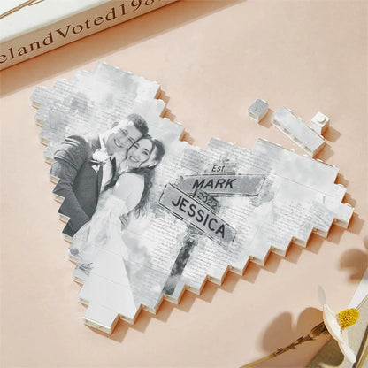 I'm Always With You Sign Post Heart Shaped - Personalized Building Block Puzzle - Anniversary Gift, Valentine's Day Gift For Couple