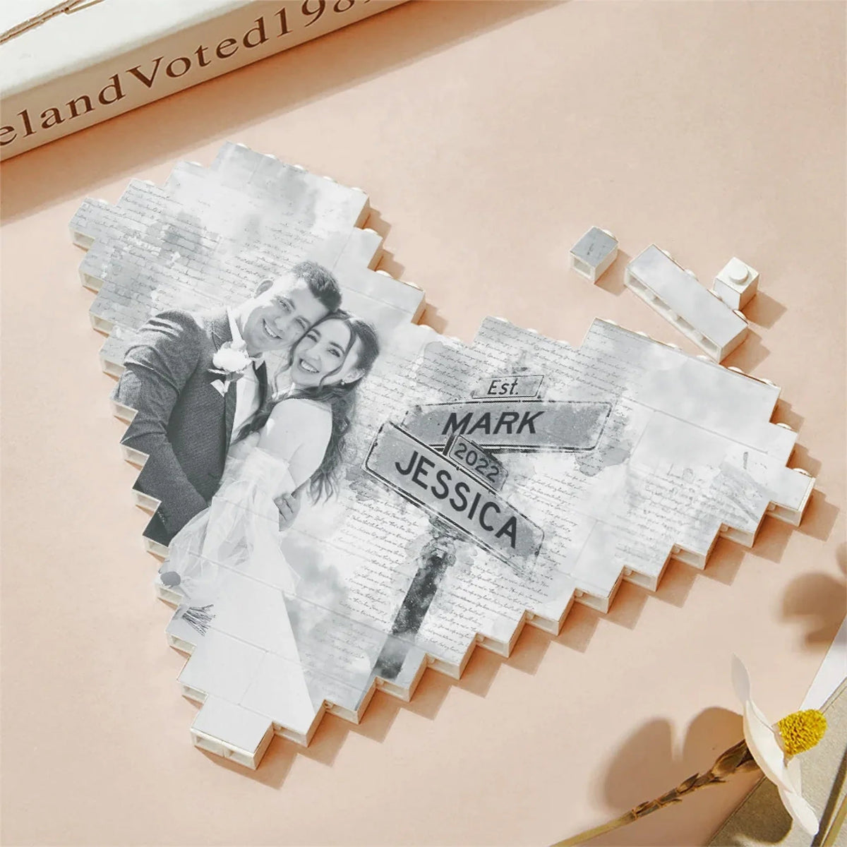 I'm Always With You Sign Post Heart Shaped - Personalized Building Block Puzzle - Anniversary Gift, Valentine's Day Gift For Couple
