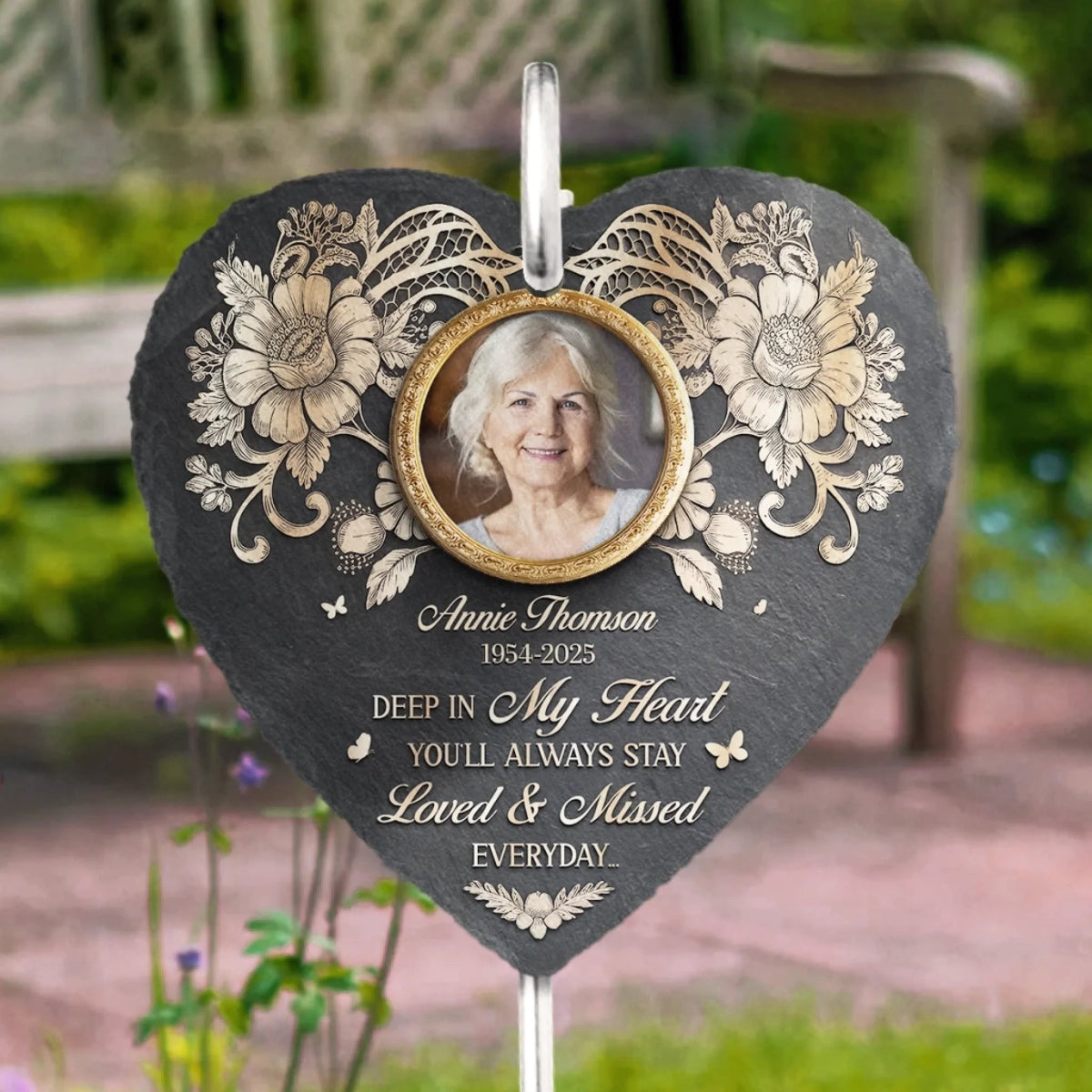 Deep In Our Heart You'll Always Stay - Personalized Slate Plaque - Sympathy Gift For Family Members, Memorial Gift