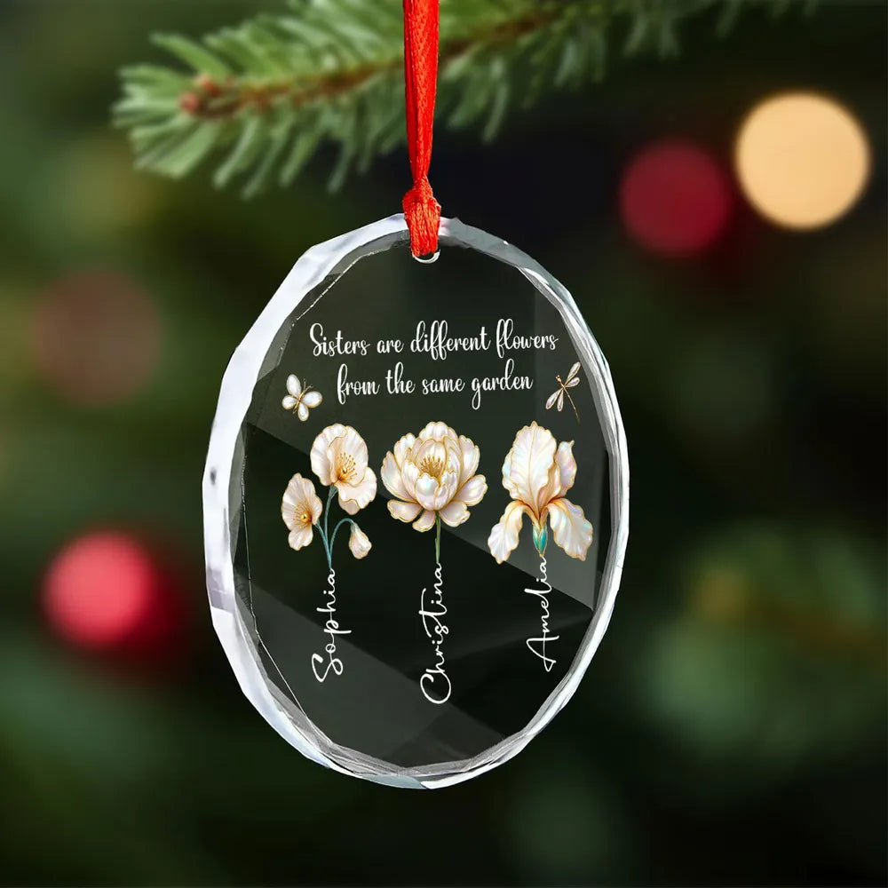 3D Pearl Effect Birth Flowers Sisters From The Same Garden - Personalized Crystal Ornament - Christmas Gift For Sisters, Besties