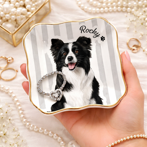 Custom Pet Portrait Jewelry Dish, Custom Dog Cat Jewelry Dish, Personalized Pet Memorial Watercolor Ring Dish from Photo & Name