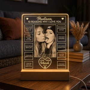 10 Reasons Why I Love You - Personalized 3D LED Light With Wooden Base - Sweet Gift For Couples