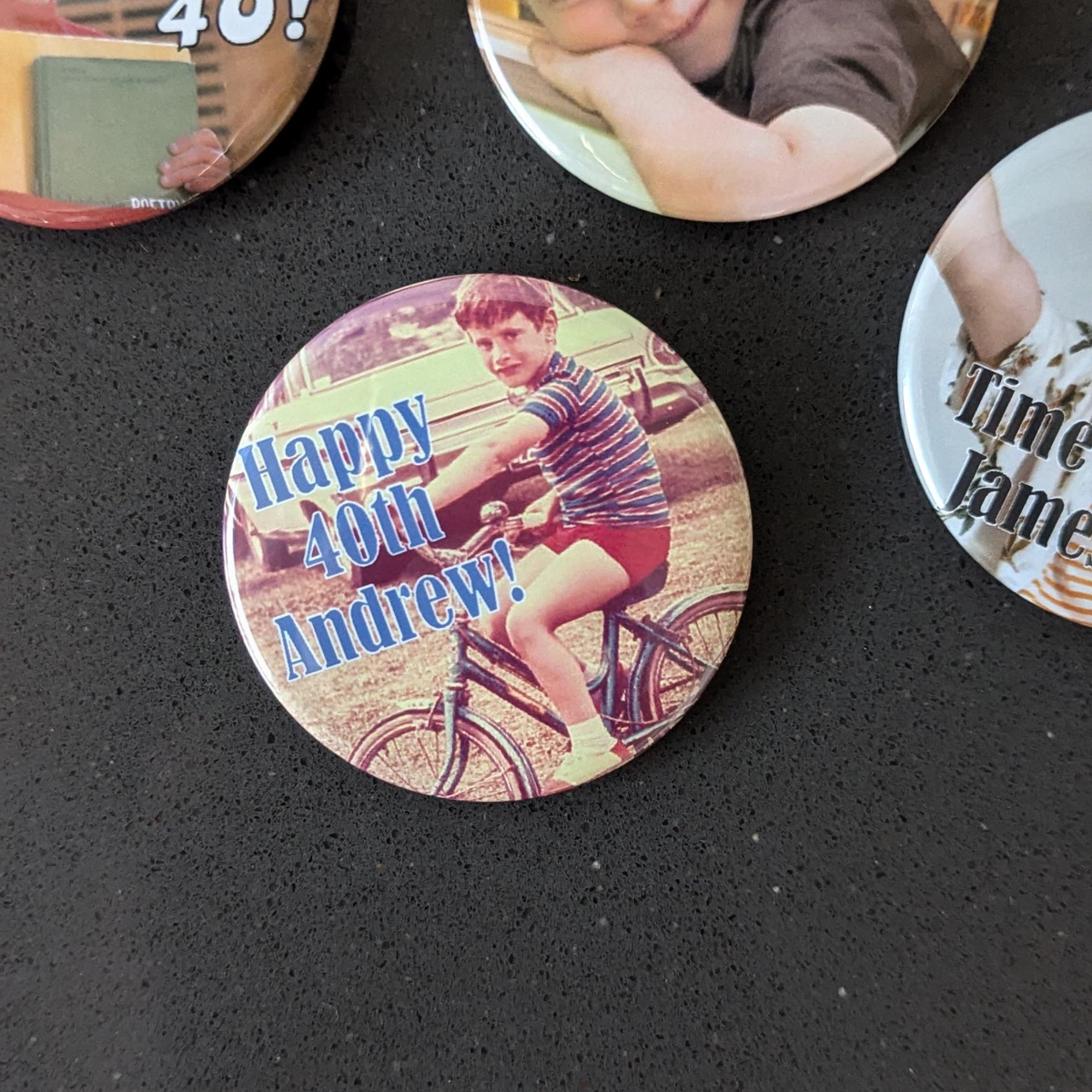 Custom 40th Birthday Party Favor Milestone Birthday Photo Pins Adult Party Favors Face Cut Out Buttons Funny Pin Badge Button for Birthdays