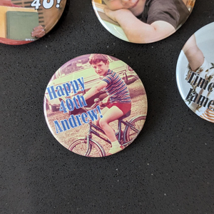 Custom 40th Birthday Party Favor Milestone Birthday Photo Pins Adult Party Favors Face Cut Out Buttons Funny Pin Badge Button for Birthdays