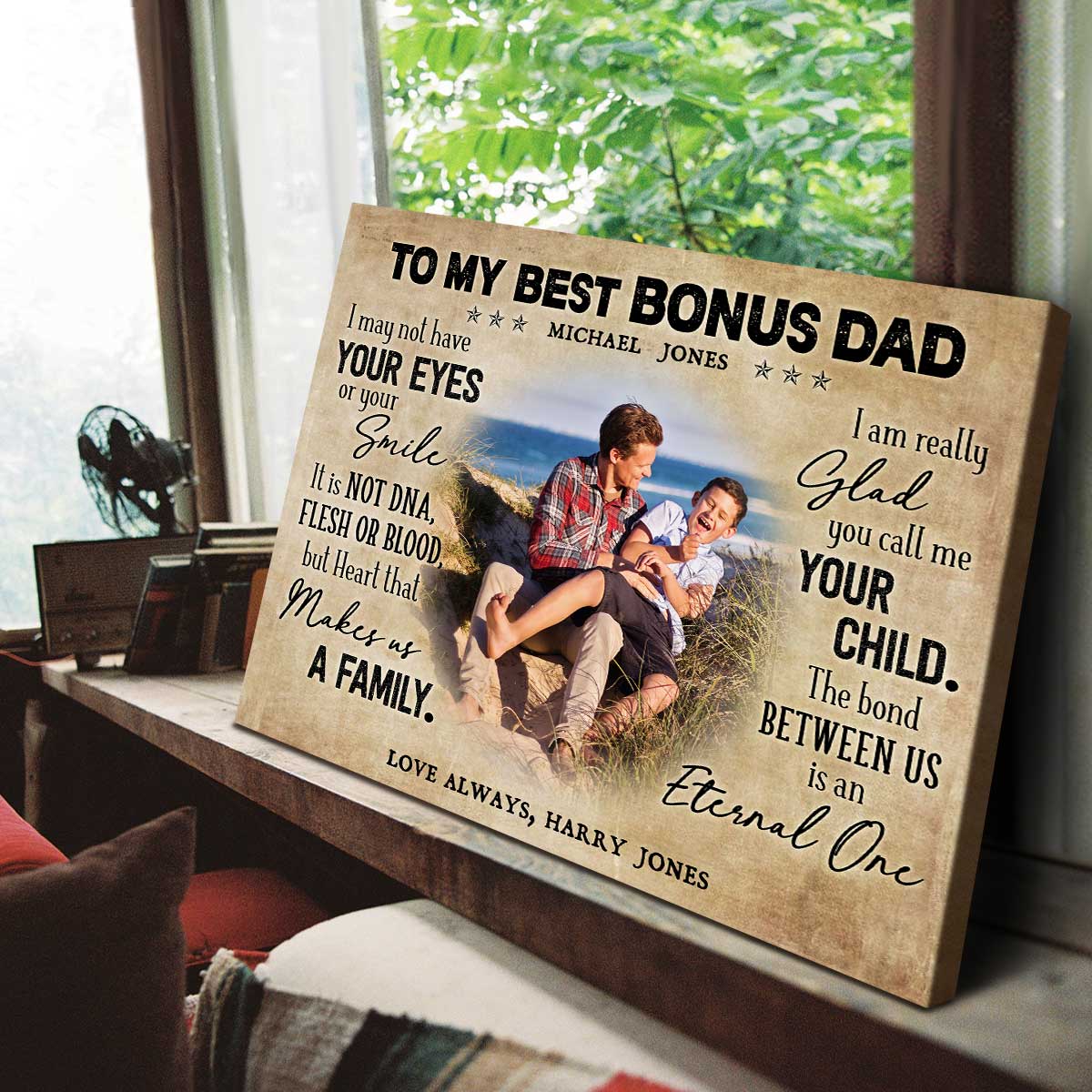 My Best Bonus Dad - Personalized Canvas - Gift For Step Dad, Bonus Dad, Father's Day, Birthday Gift