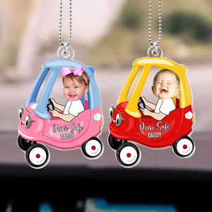 Personalized Kids Photo Car Ornament For Dad, Custom Drive Safe Daddy Car Ornament, Father's Day Gift, Drive Safe Gift For Grandpa