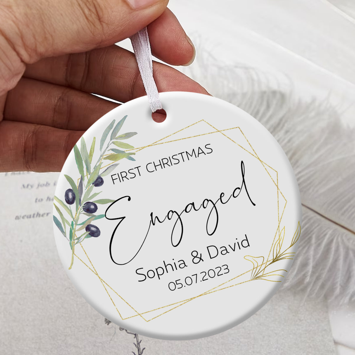 First Christmas Engaged - Personalized Ornament - Christmas Gift