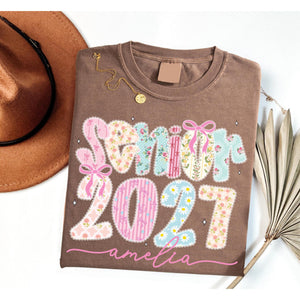 Comfort Colors Custom Senior 2027 T-Shirt, Personalized Graduate 2027 Shirt, High School Graduation Gift, Coquette Girly Senior, Lace Class of