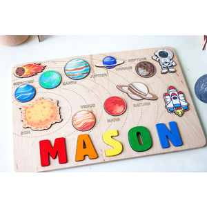 Solar System Baby Name Puzzles, Wooden Kids Space Puzzle, Children Birthday Gift, Space Theme Nursery Decor, Custom Gift For Baby Shower