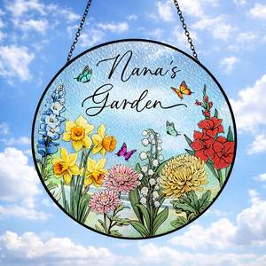 Custom Family Birth Flowers Glass Suncatcher, Custom Mom's Garden Gift, Flower Glass Art, Birth Flower Gift For Nana, Mother's Day Gift For Mom