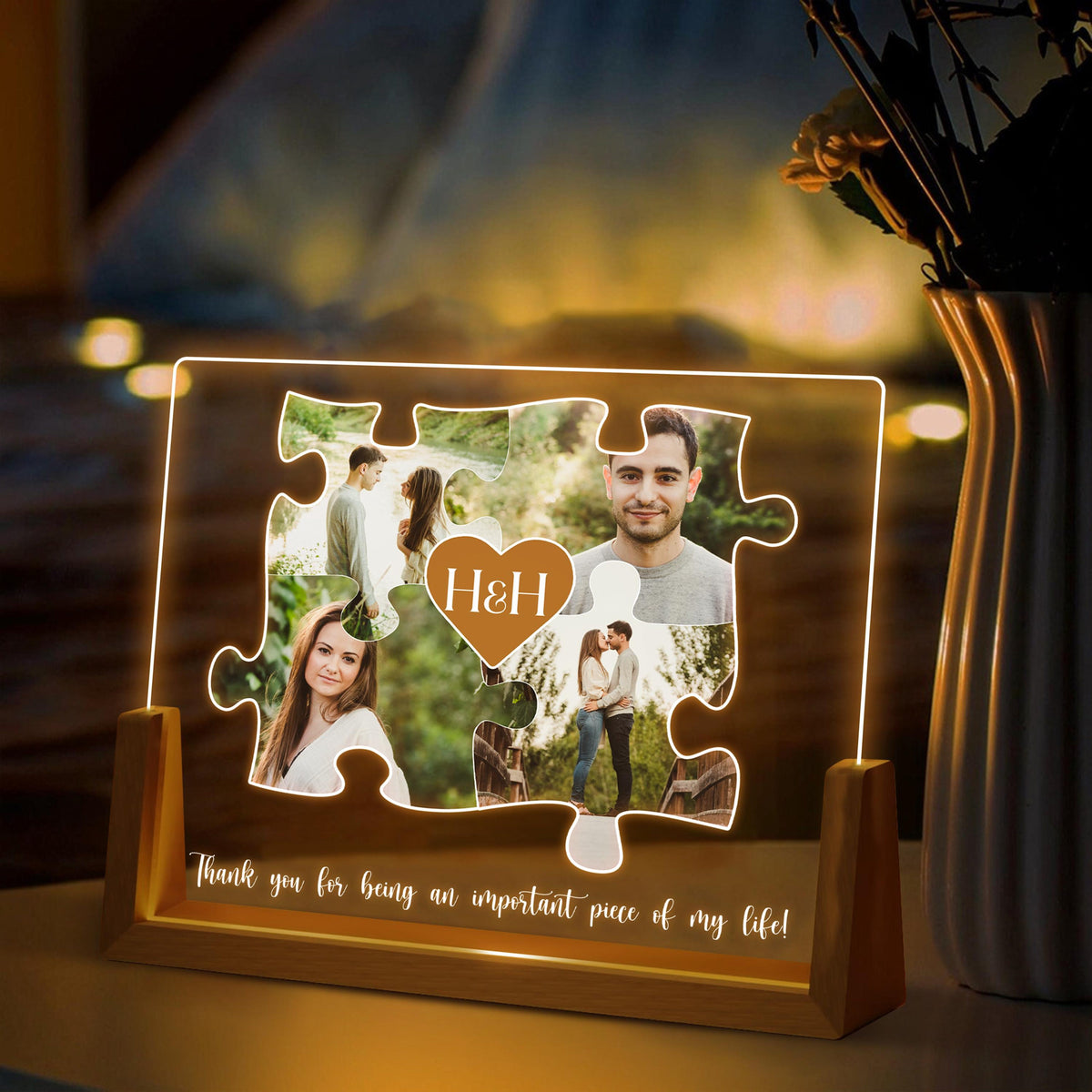 Important Piece Of My Life, Valentines Day Gift, Anniversary Gifts, Engagement Gifts, Romantic Gift for Couple, Names and Date Night Lamp Gifts