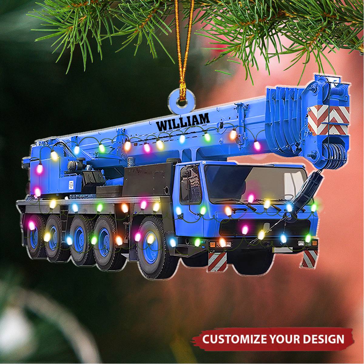 Crane Vehicles Personalized Acrylic Christmas Ornament, Gift For Heavy Equipment Operator