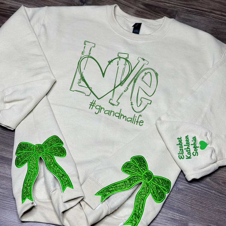 Love Grandma Life Side Bow Cut-Out Sweatshirt With Glitter, Trendy Coquette Bow, Christmas Gifts for Grandma, Nana, Granny