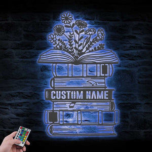 Custom Librarian Book Reading Metal Wall Art LED Light, Personalized Reader Name Sign Home Decor, Read More Books Nerd Decoration Book Lover