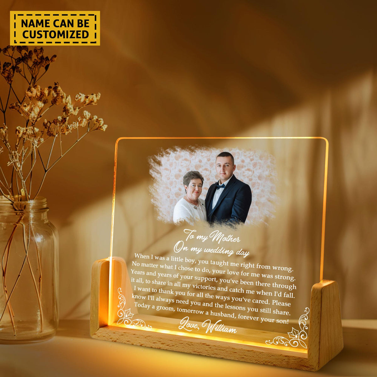 To My Mother On My Wedding Day - Personalized Desk Name Plate - Gift For Mother From Son
